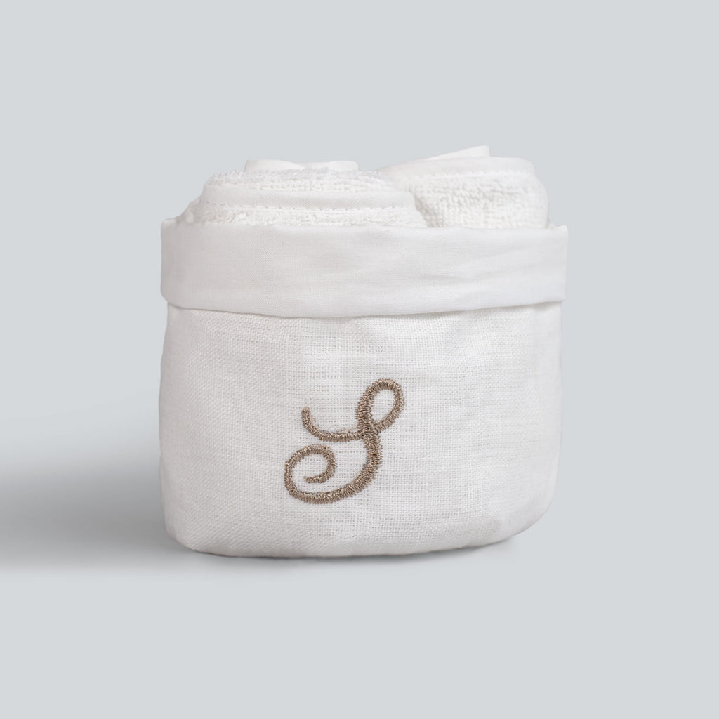 Linen Basket With Three Face Cloths